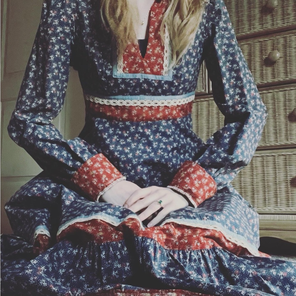 Gunne sax Midi Floral Blue and Red Women's Dress